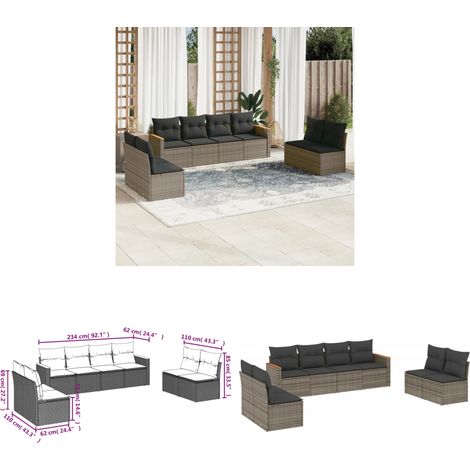 8-tlg. Garten-Sofagarnitur mit Kissen Grau Poly Rattan - Gartensorganisation - Outdoor Möbel - Gartenlounge - Lounge Set - Rattan Sofa - Home & Living (1/3)