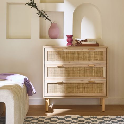 Cassettiera con effetto canna e legno a 3 cassetti