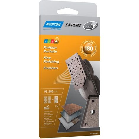 Norton Expert Schleifpapier 93x185mm K180 5er VE Gelocht / Multi-Air
