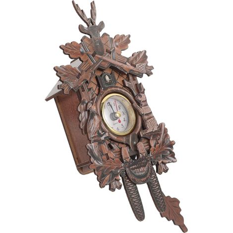 Horloge Pendule Murale Coucou en Bois Marron Affichage Clair et Assemblage Facile pour Décoration Salon Moderne et Bureau (1/5)