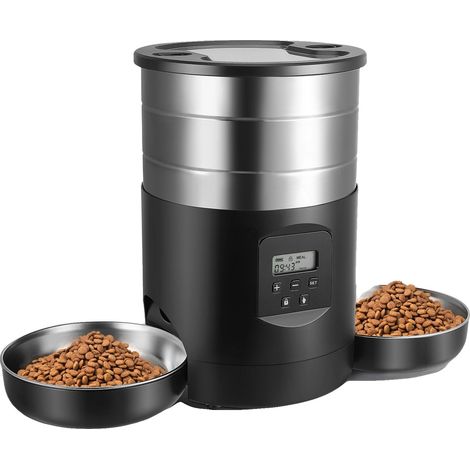 Distributeur Automatique de Croquettes pour Chats, Acier Inoxydable, Minuteur Programmable, noir (1/2)