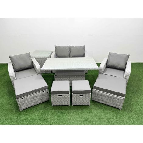 Fimous 9 PCs Rising Dining Table Set Reclining Chair Inclining Love Sofa Seat 2 Big Footstool 2 Small Stool 1 Side Table Light Grey (1/5)