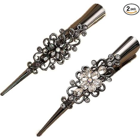 2 Pinces Cheveux Crocodile En Mtal (noir Et Blanc) Pinces Cheveux Bec De Canard Antidrapantes Pour Femmes Et Filles Accessoires De Cheveux Lgant (1/5)