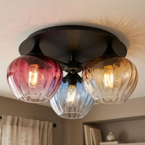 Lampada da soffitto Lampada da soggiorno in vetro colorato a 3 luci, nera, D 47 cm (1/5)
