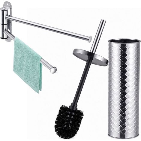 Ensemble de salle de bain : porte-serviettes et brosse WC, argent (1/5)
