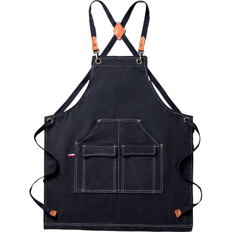 Tablier de chef pour homme - Tablier d'atelier réglable à dos croisé avec poches