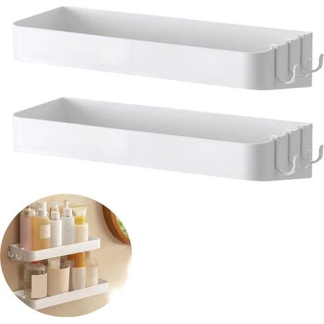 Étagères murales de douche 30 cm, lot de 2 – Sans perçage – Pour shampoing, savon et bouteilles – Rangement de salle de bain blanc (1/5)