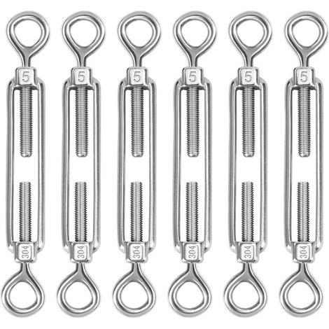 M5 Tendeur Cable Acier Inoxydable, Lot de 6 Tendeur de Fil œillet et œillet Réglable Heavy Duty Tension pour Corde Cable Fil à Linge, Grillagefor Sun Shade Installation