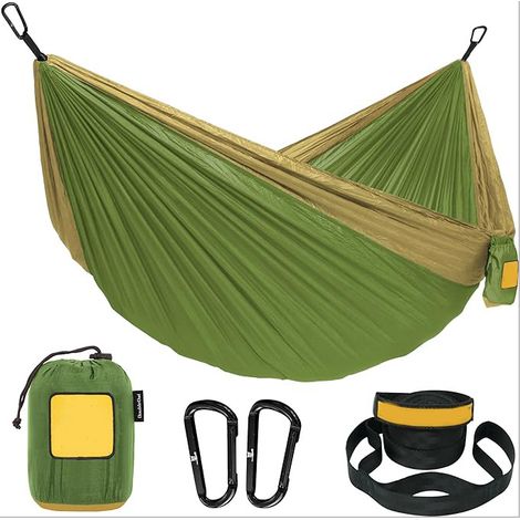 Vert 270&140cm Hamac de camping double/simple, léger, lavable, hamac-panier portable pour l'extérieur (1/5)