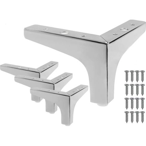 Set aus 4 modernen, 10 cm hohen, dreieckigen Möbelbeinen aus poliertem Chrommetall für Tische, Schränke, Sofas und Stühle. (1/5)