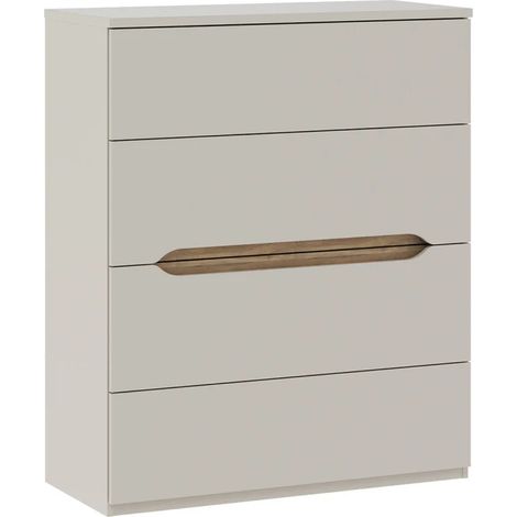 Commode L. 94 cm 4 tiroirs décor bois de chêne et sable mat - ROSALIE