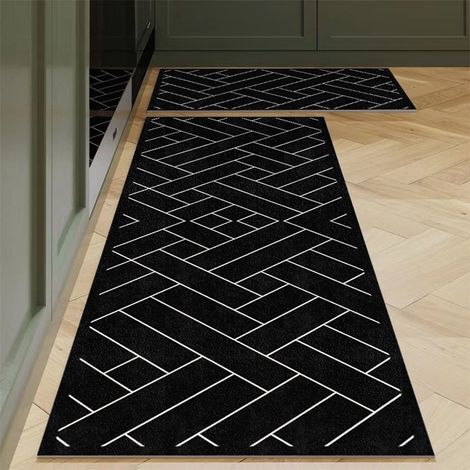 Tapis De Cuisine - Antidérapant - Rembourré - Imperméable - Pour Cuisine Bureau Salle De Lavage - 40x60 cm Et 40x120 cm - Noir - 2 Pièces (1/5)