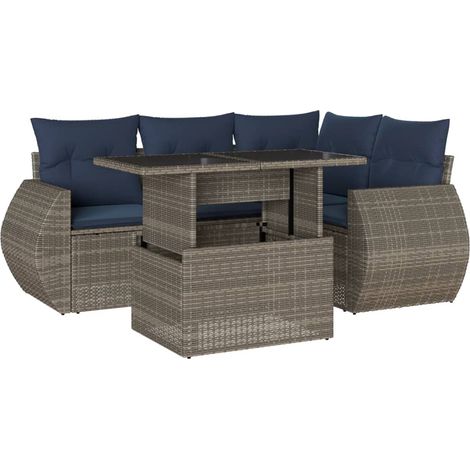 5-teiliges Gartensofa-Set mit Kissen, grau, Polyrattan vidaXL (1/5)