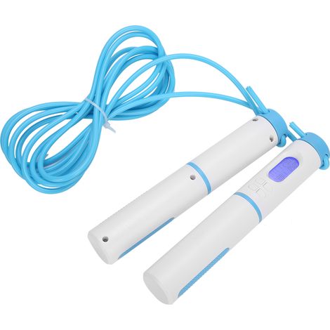 Corde à sauter d'exercice avec comptage intelligent et chronométrage, sans fil, équipement de fitness (poignée bleue et blanche, câble en acier, 2 balles) (1/5)