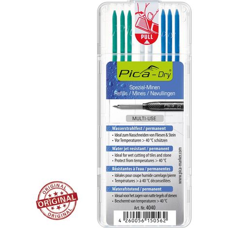 Pica DRY Pencil 3030 Refill Leads Blue White Green For Wet Cut Tile Stone 4040