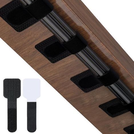 60 selbstklebende Klett-Kabelbinder (30 mm x 90 mm) – Schwarz – Verstellbare Kabelmanagement-Streifen – Für Schreibtisch, PC und Fernseher (1/5)