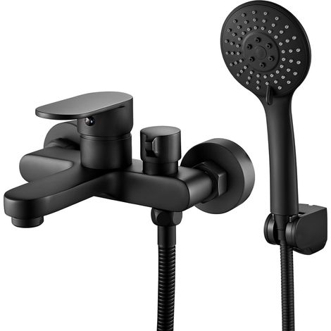 Schwarze Badewannenarmatur mit Handbrause, Wandarmatur mit Handbrause, 150 mm, mit Duschkopf (1/5)