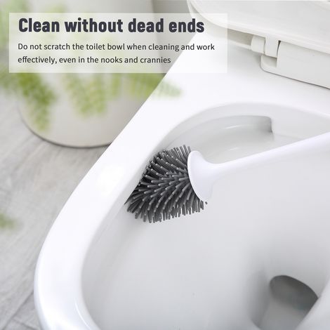 Ensemble brosse et support WC mural, brosse pour cuvette, support de vidange suspendu creux, kit de brosse de nettoyage souple WC avec rangement (1/2)