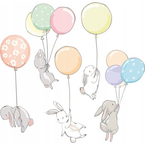 Adesivo decorativo per bambini - Coniglietti con palloncini colorati S (1/3)