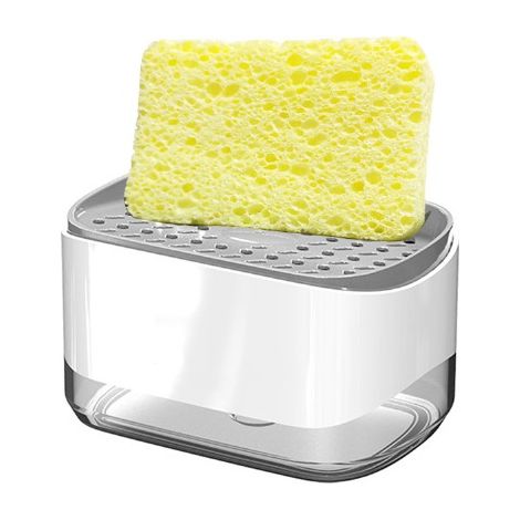 Liquid Soap Dispenser with Sponge Holder 2 in 1, Dishwashing Liquid Dispenser, Plastic Hand Pump Dispenser for Kitchen Sink Bathroom