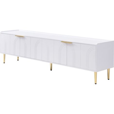 Mobile TV bianco in MDF con ante testurizzate e dettagli dorati 170 x 35 x 47,5 cm (1/5)