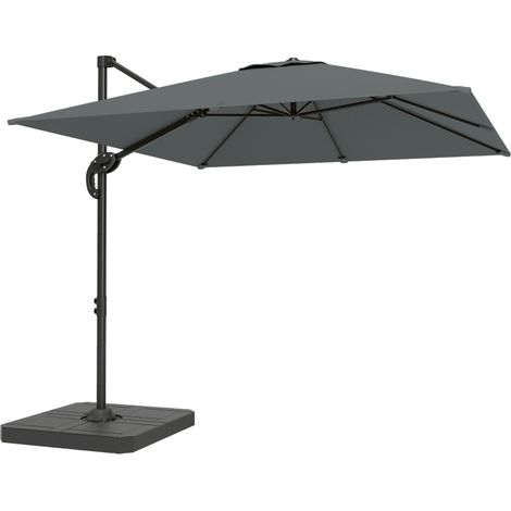 Parasol déporté en aluminium de 244 cm de diamètre, avec pied à manivelle, tissu déperlant, rotation à 360°, couleur gris foncé (1/5)