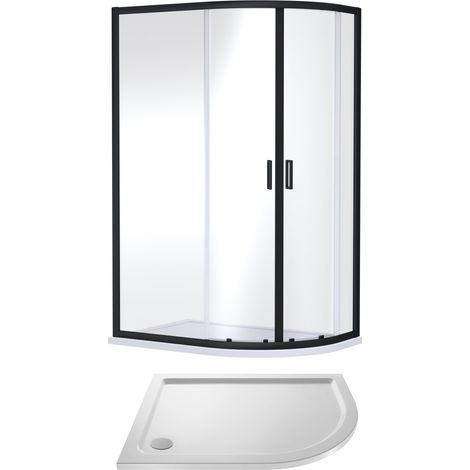 Balterley Right Hand Offset Quadrant Shower Suite with 6mm Safety Glass Enclosure & 1200 x 900mm Tray in Matt Black Frame