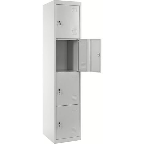 Cajón taquilla de almacenamiento cuatro puertas con cerradura 180x38x45cm en metal gris 040001650