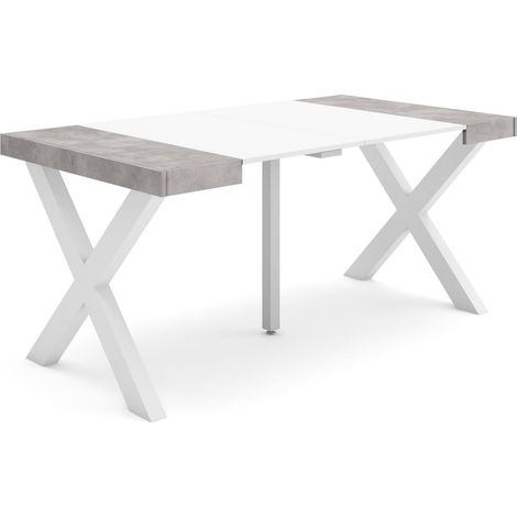 Table Console Extensible Console Meuble 160 pour 8 Personnes Pieds Bois Massif Style Moderne Blanc et Ciment (1/5)