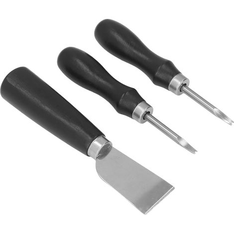 Ledermesser-Set zum Selbermachen: Sandelholzgriff mit gebogener Klinge und Stahlklinge, Spaltmesser-Set für Lederarbeiten (1/5)