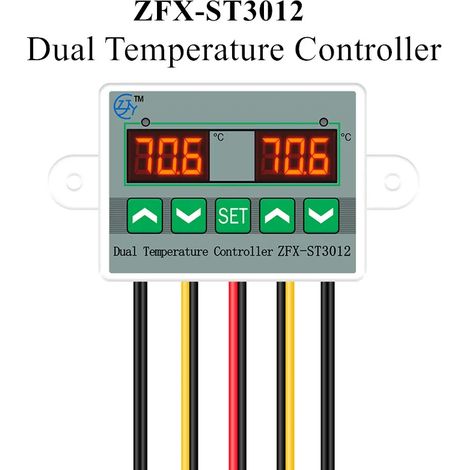 Contrôleur de température à affichage numérique LED (12 V CC), contrôleur à deux zones, thermomètre (1/5)