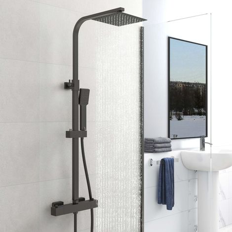 SKY Bathroom Thermostatic Exposed Square Matte Black Mixer Shower Twin Head Set