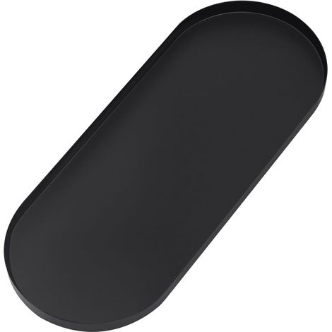 Plateau Noir Petit Decoratif Bougie en Acier Inoxydable Ovale Plateau Rangement Assiette de Service en Métal pour Dessert, Cosmétiques, Bijoux, Parfums (Noir, 38 x 15 cm) (1/5)