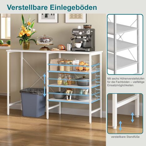 Table de rangement multifonctionnelle, organisateur modulable avec piètement métal blanc et plateau blanc, montage flexible pour cuisine, salon, cave et garage, 120x40x85,5cm (1/5)