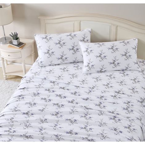 Laura Ashley - Set di lenzuola king size, flanella di cotone, spazzolato per una maggiore morbidezza e comfort (Jessika lavanda, king size) (1/5)