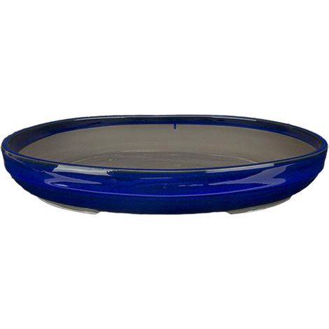 Vaso per bonsai Giapponese Morrisan ovale in gres smaltato blu 38,5x29,5x5 cm - B00-15b (1/4)