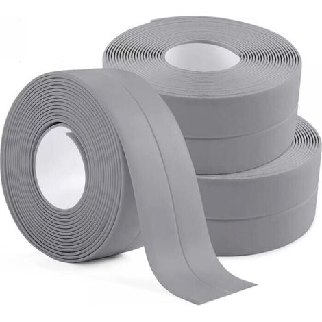3 Rollen wasserdichtes Dichtungsband, grau, selbstklebendes PVC-Dichtungsband für Bad, Küche, Badezimmer und Badewanne