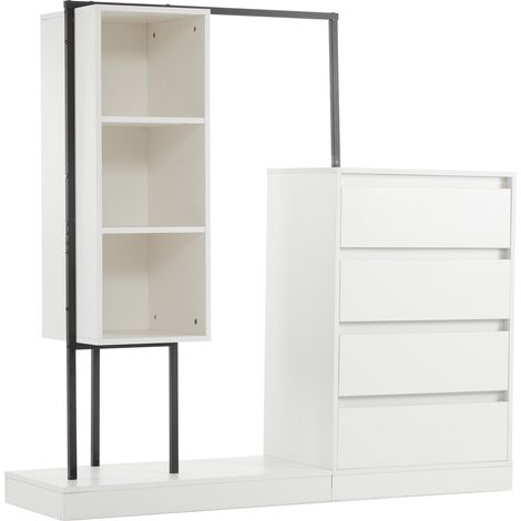 Schrank mit Schubladen und Kleiderstange 140 x 40 x 135 cm weiß und schwarz (1/5)