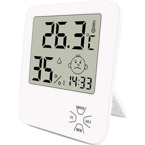 Mini Thermomètre Hygromètre Intérieur Numérique à Haute Précision thermomètre Maison avec Support Pliant Et Réveil pour Indicateur du Niveau de Confort du Maison Bureau Cuisine Jardin etc Blanc (1/5)