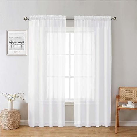 Voilage blanc en dentelle – 106×213 cm – lot de 2 panneaux – léger et doux – bonne filtration de la lumière – pour salon, chambre et salle à manger