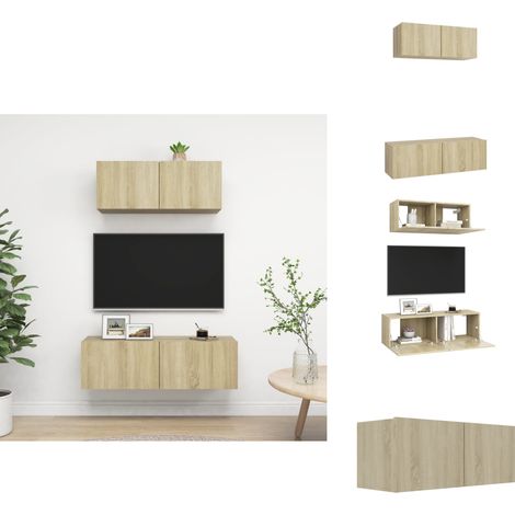 2-tlg. TV-Schrank-Set Sonoma-Eiche Holzwerkstoff - TV Schrank Set - Hängender TV Schrank - TV Möbel - Wohnwand Regal - Wohnzimmer Dekoration (1/5)