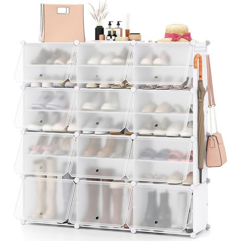 DIY-Schuhregal mit 12 Fächern für 48 Paar, weiß
