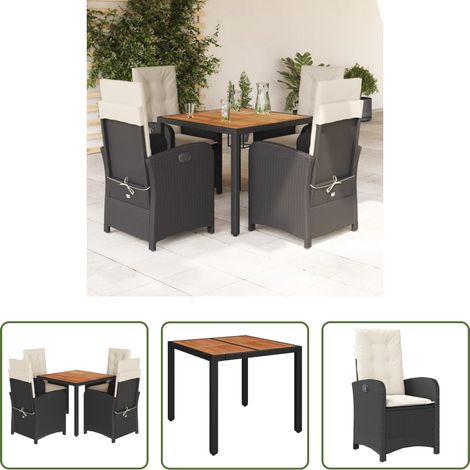 vidaXL Gartenessgruppe -  5-tlg. Garten-Essgruppe mit Kissen Schwarz Poly Rattan (1/5)