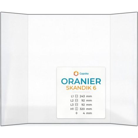 Vitre Oranier SKANDIK 6 - Verre Prismatique pour poêle à bois - (92 + 243 + 92) x 320 mm (L2+L1+L3 x H1) - 4 mm