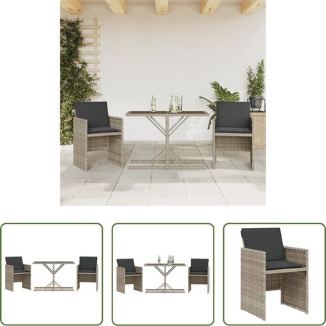 vidaXL Mobilier extérieur - Ensemble de bistro 3 pcs et coussins gris clair résine tressée (1/5)