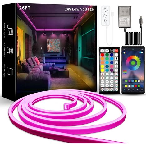 Bande LED 8M Dimmable Néon RGB Bande LED Flexible, avec Contrôle APP, Télécommande, Puissance,Multicolore Bande Neon pour Extérieur/Intérieur Décor (1/5)