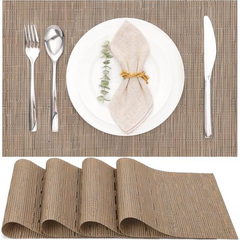 Set di 4 tovagliette intrecciate, lavabili e resistenti all'olio, per cucina o tavolo da pranzo, resistenti al calore e antiscivolo, 30 x 45 cm, grigio. (1/5)