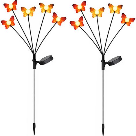 Steckleuchte Solarlampe LED Gartenleuchte Schmetterling mehrfarbig Erdspieß, Metall Kunststoff, LED, H 68 cm, 2er Set