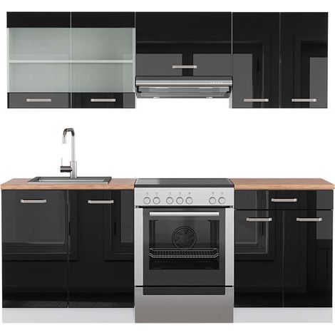 Mueble de cocina R-Line, Negro brillo/blanco, 200 cm , ET Roble, Vicco (1/5)