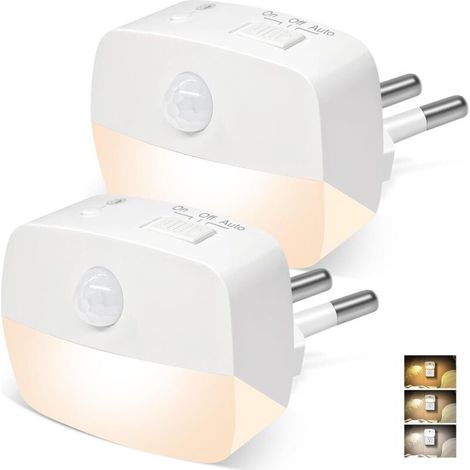 (2 Pièces) Veilleuse Intelligente à Détection de Mouvement Européenne Branchement LED à Infrarouge Lumière pour Pièce Escalier Couloir Veilleuse PIR - Norme Européenne [Blanc Chaud + Blanc Froid + Bla (1/5)